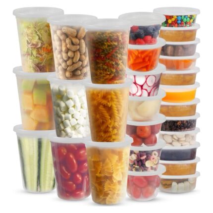 Deli Containers with Airtight Lids, BPA Heavyweight Plastic Meal Prep Food Container for Soup, zer & Dishwasher & Microwave Safe, Grade, 24 oz, Round, Translucent, 240 Sets